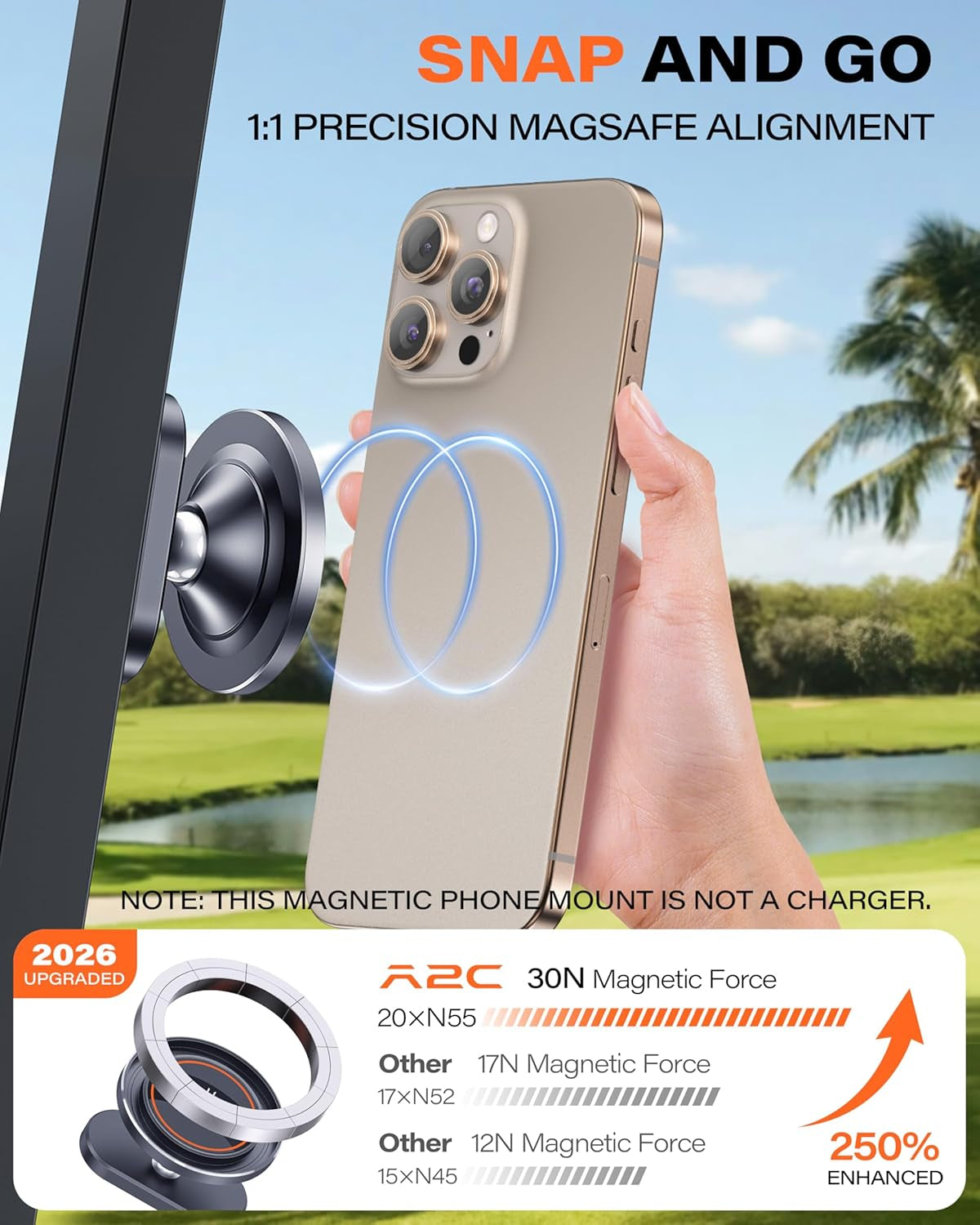 Alloy Magnetic Golf Cart Phone Holder for Magsafe Iphone, Unique Golf Gifts for Men Golfers Dad Father, Gift for Him Husband, Accessories Essentials Gadgets Fits EZGO, Club Car, Yamaha