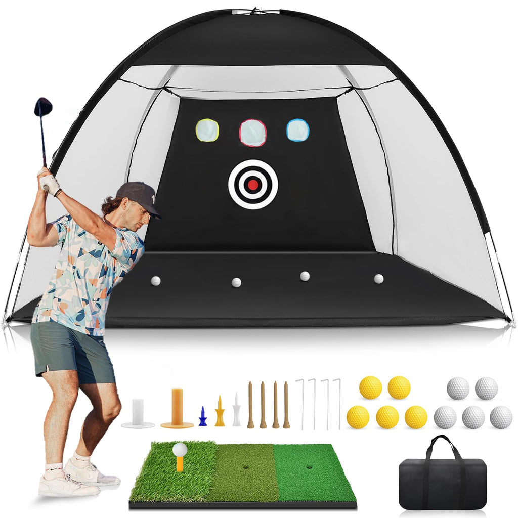 Backyard Pro Golf Net Set 10x7ft - Complete Training Kit with Tri-Turf Mat