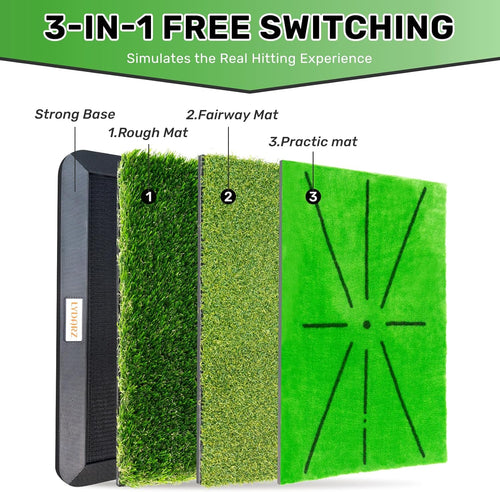 Golf Mat, Gmus-Golfmat, Foldable, Indoor/Outdoor, Replaceable Impact Mat, Green, Rubber