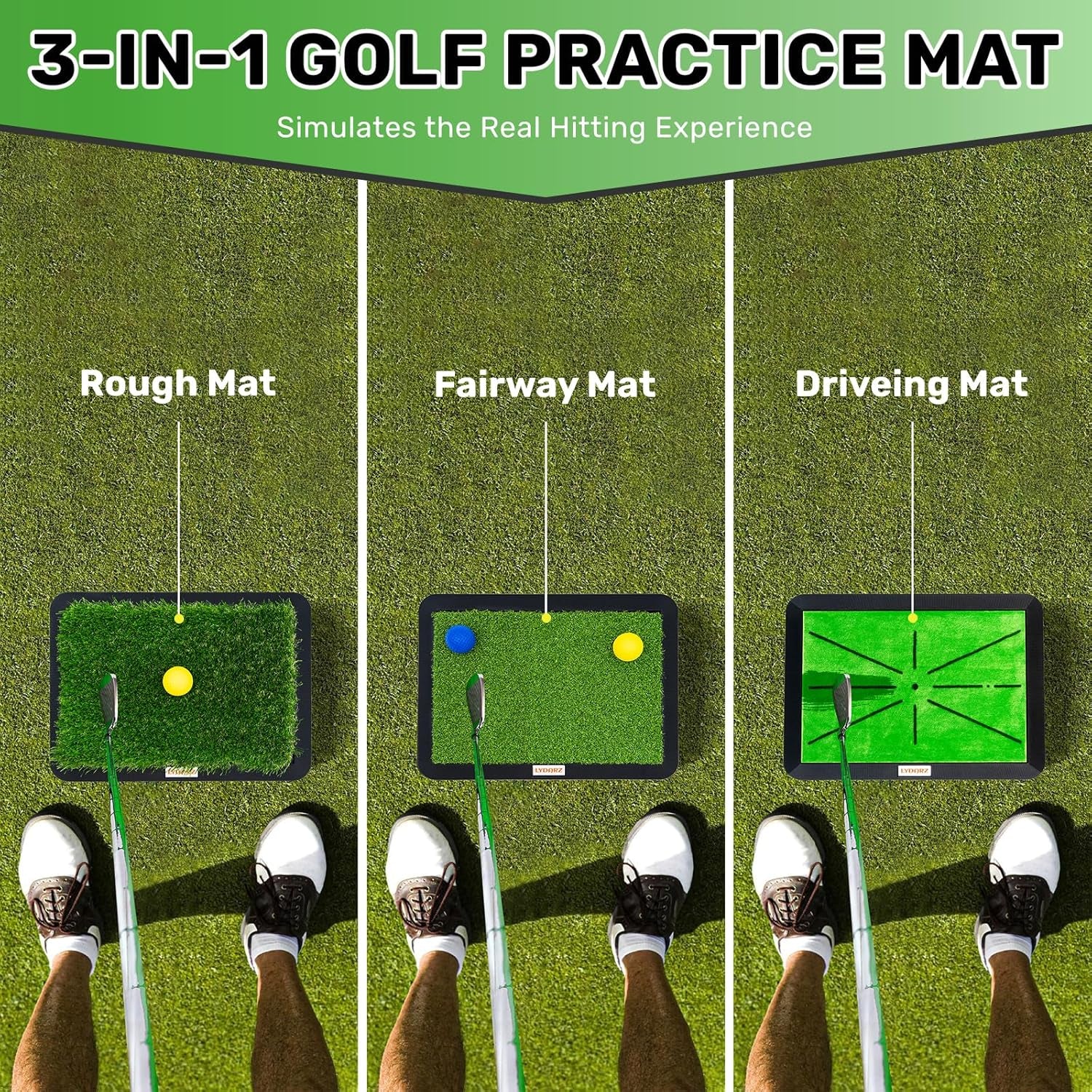 Golf Mat, Gmus-Golfmat, Foldable, Indoor/Outdoor, Replaceable Impact Mat, Green, Rubber