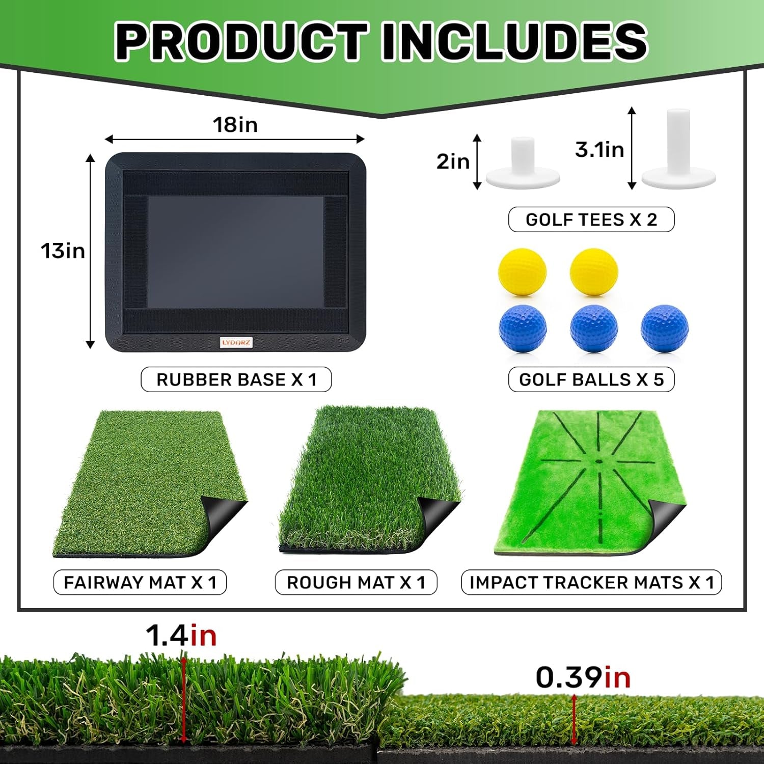 Golf Mat, Gmus-Golfmat, Foldable, Indoor/Outdoor, Replaceable Impact Mat, Green, Rubber