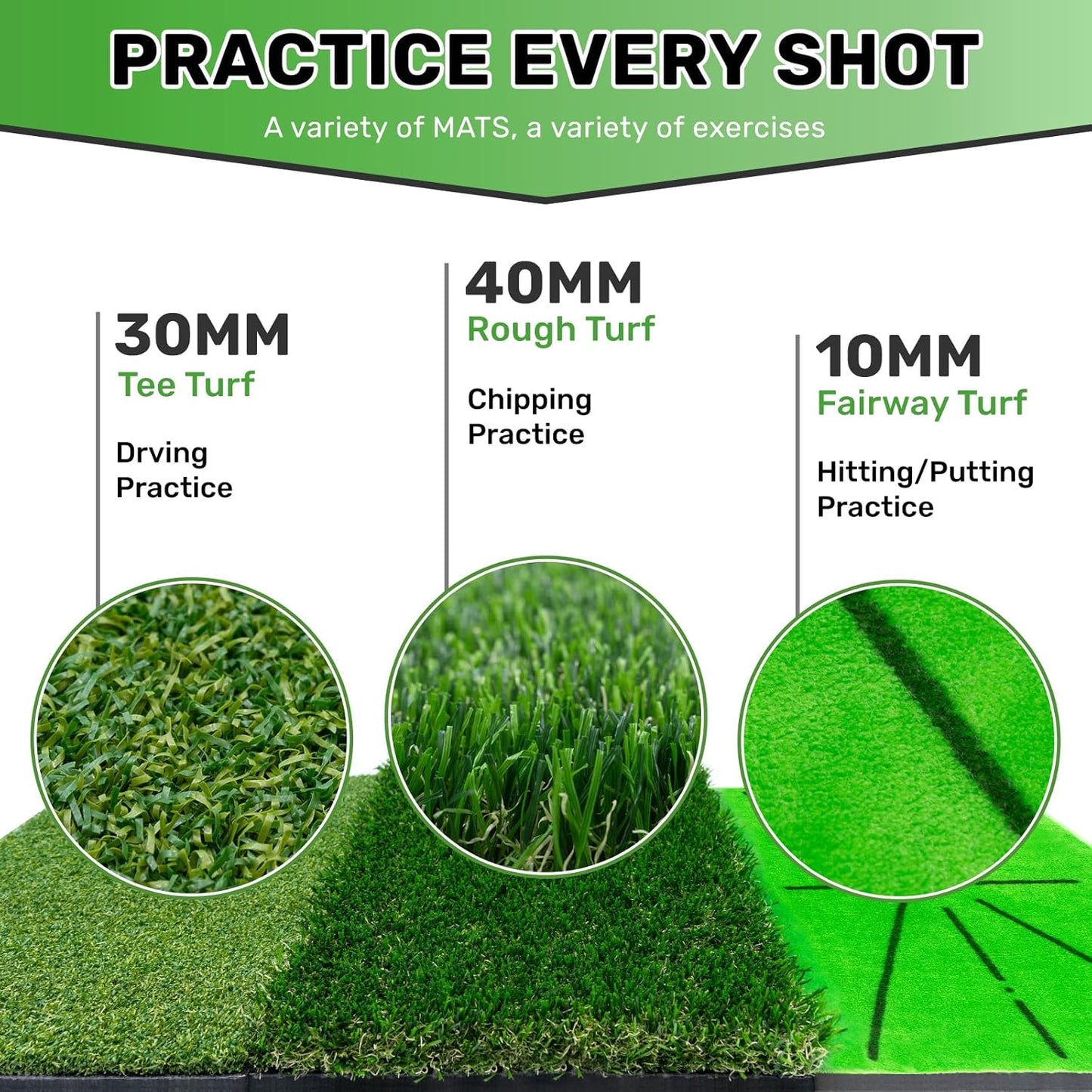 Golf Mat, Gmus-Golfmat, Foldable, Indoor/Outdoor, Replaceable Impact Mat, Green, Rubber
