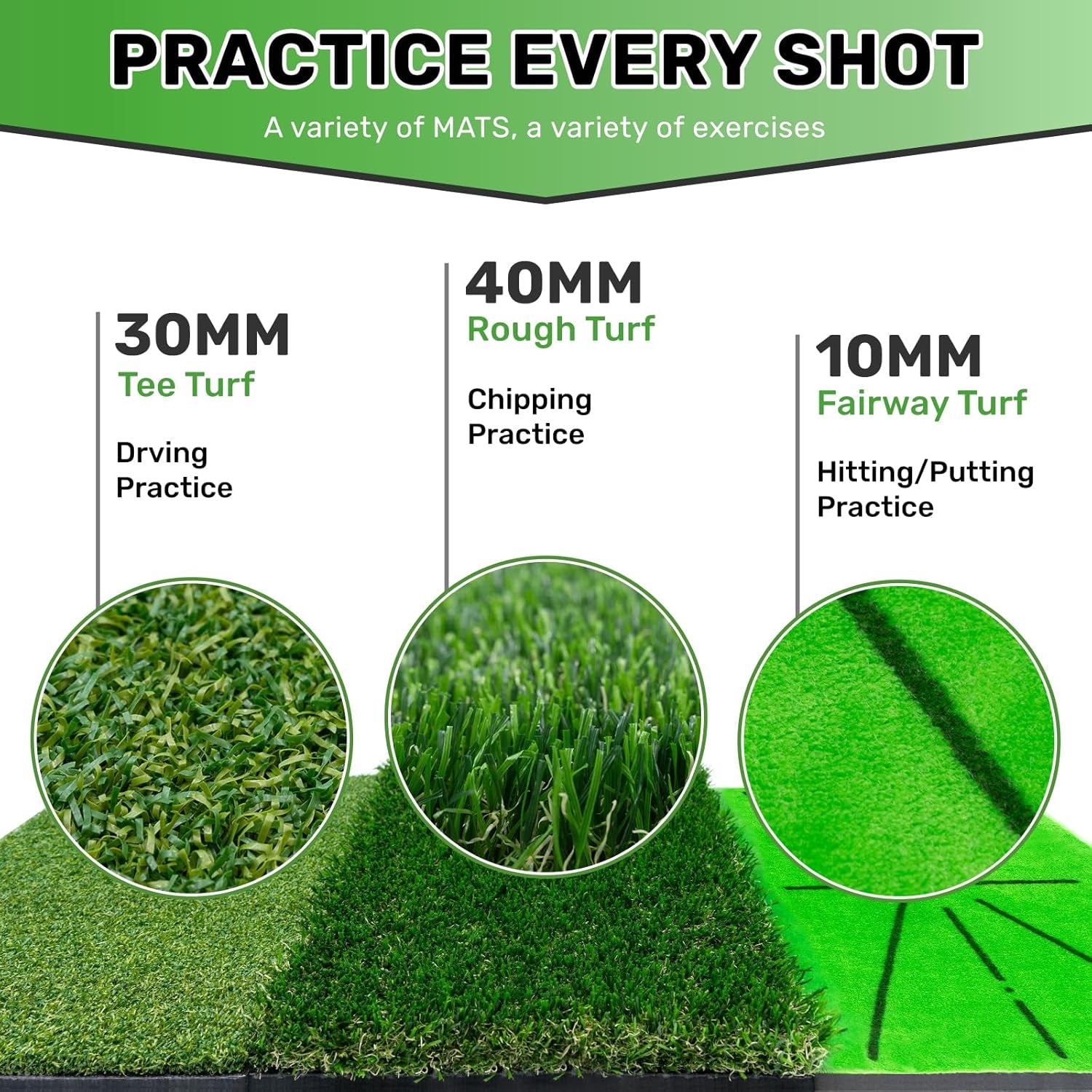 Golf Mat, Gmus-Golfmat, Foldable, Indoor/Outdoor, Replaceable Impact Mat, Green, Rubber