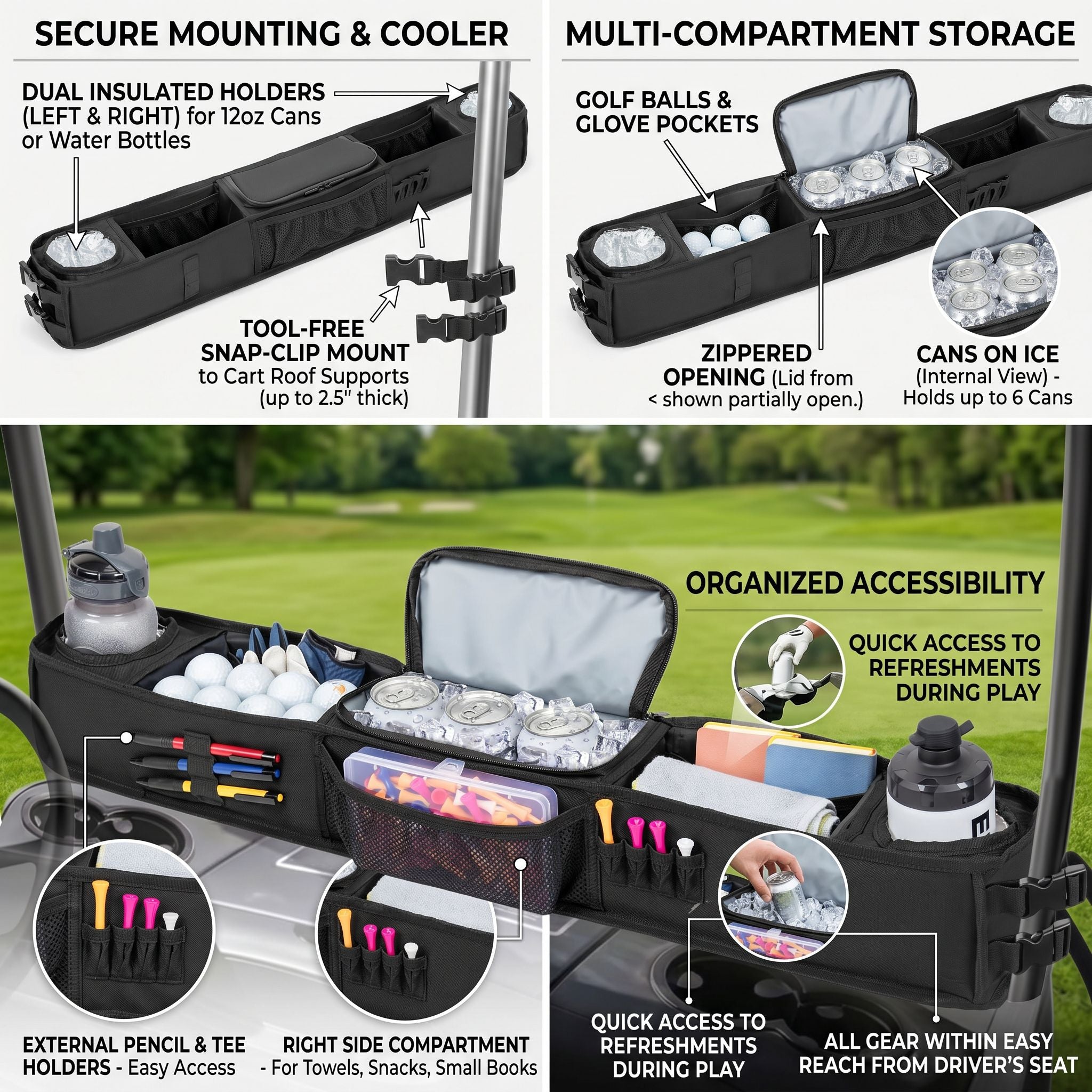 Golf Cart Organizer Tray with Cooling Compartmen